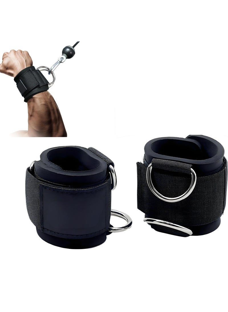 أربطة معصم قابلة للتعديل ثقيلة التحمل - أكمام مبطنة بمادة النيوبرين بسُمك 7 مم مع حلقات على شكل D للاستخدام مع آلات الكابلات ومعدات التدريب بالقوة - Image 1